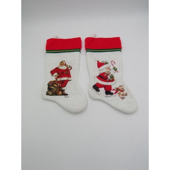 Retro 1970s Set of 2 Vintage Felt Christmas Stockings Santa Holiday Morehead - Picture 2 of 12